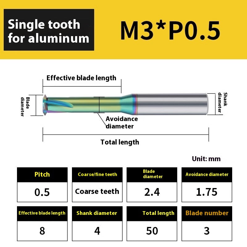 2135-65° aluminum with colorful thread milling cutter lengthened single tooth three-tooth full thread machining center tungsten carbide milling cutter M3M4M5 Shandong Denso Pricision Tools Co.,Ltd.